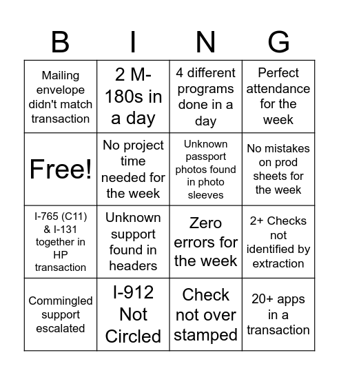 Doc Prep Bingo Card
