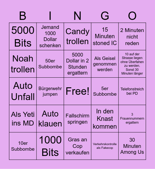 Rosy Bingo Card