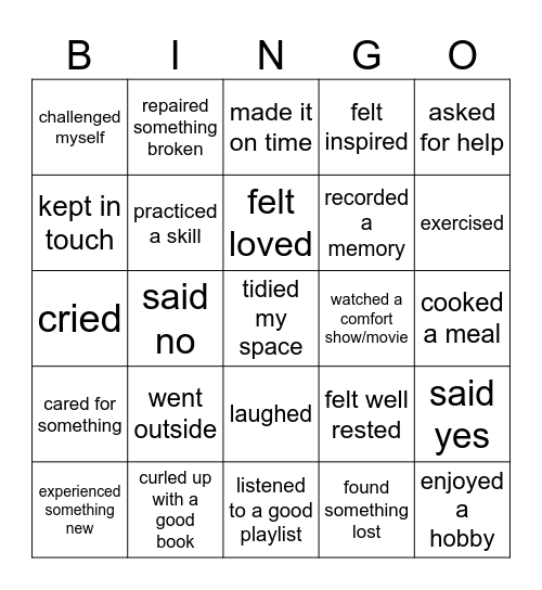 Weekly Bingo Card