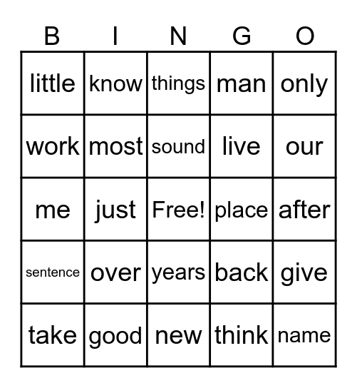 Sight Words Bingo List 1 Bingo Card