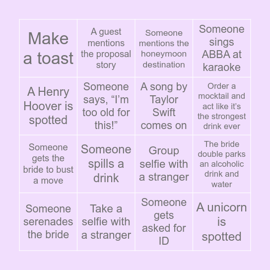 Tarryn's Bachelorette Bingo Card