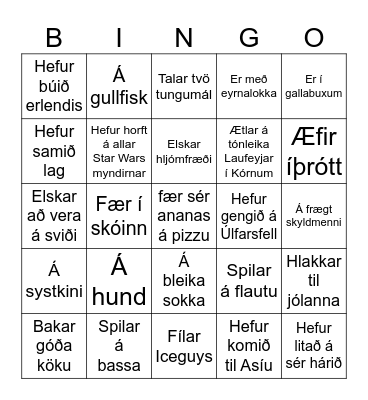 Finndu samnemenda sem: Bingo Card