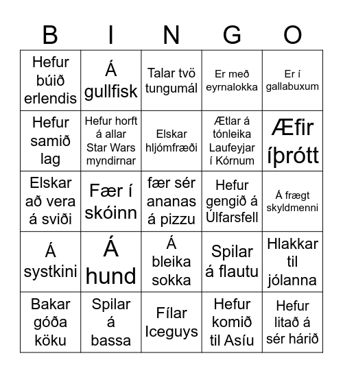 Finndu samnemenda sem: Bingo Card
