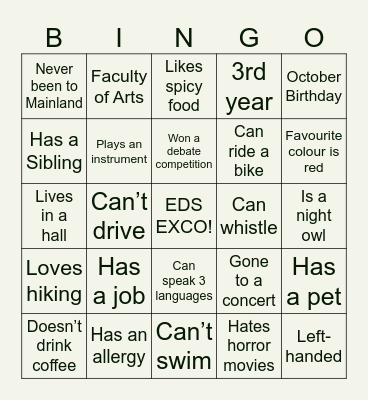 EDS Bingo Card