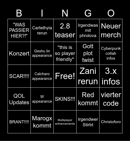 WUWA Bingo Card