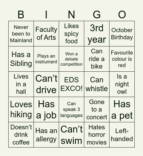 EDS Bingo Card