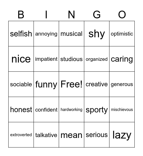 Mi círculo: la personalidad Bingo Card