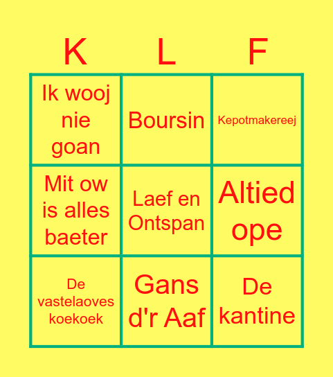 KLF Bingo Card