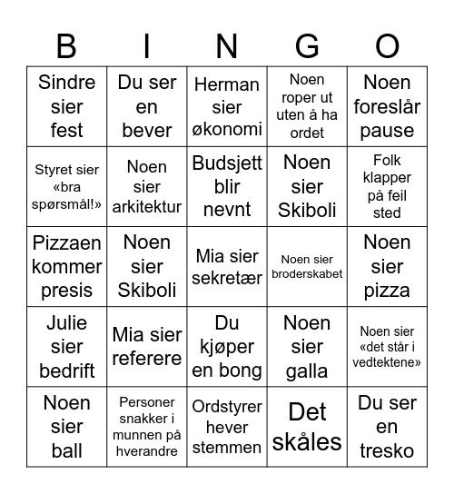 Generalforsamling Bingo Card