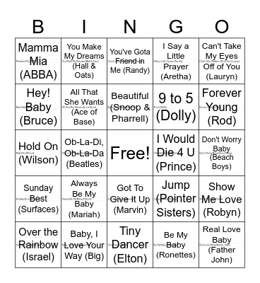 Baby Music Bingo Card