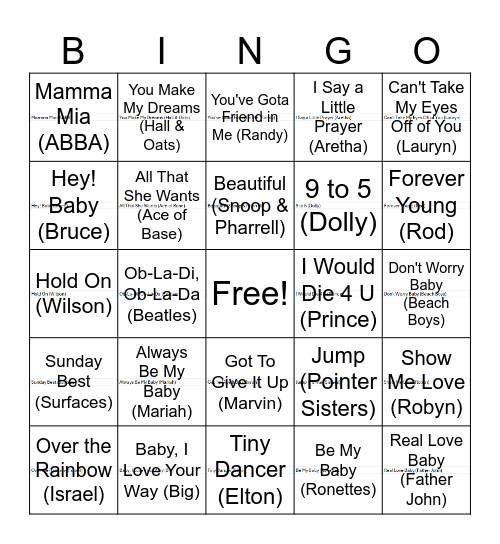 Baby Music Bingo Card