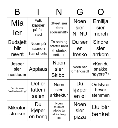 Generalforsamling Bingo Card