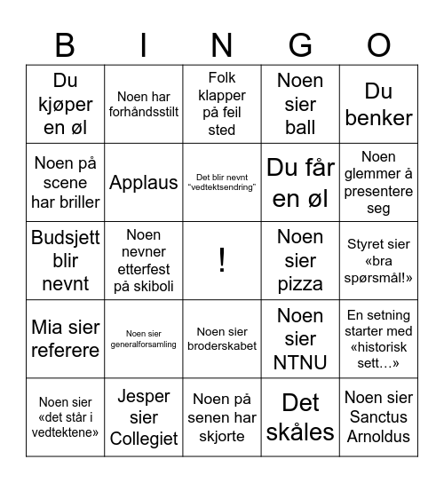 Generalforsamling Bingo Card