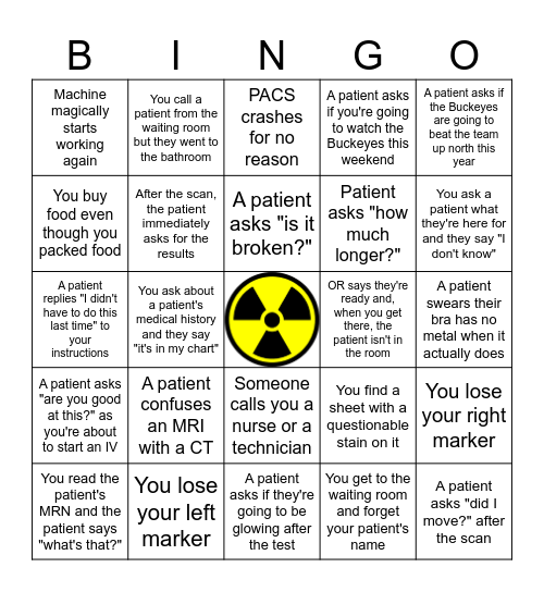 Rad Tech Week Bingo Card