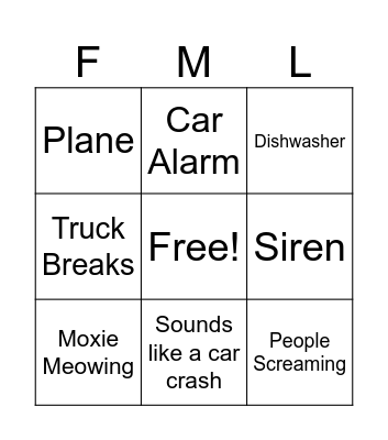 Apt Noise Bingo Card