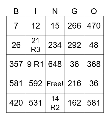 Multiplication and Division #5 Bingo Card