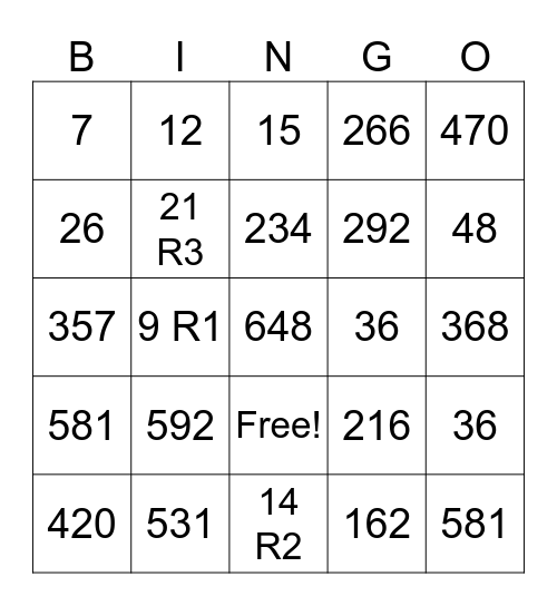 Multiplication and Division #5 Bingo Card