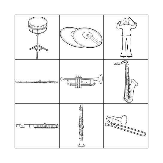 Marching Band Instrument Bingo Card