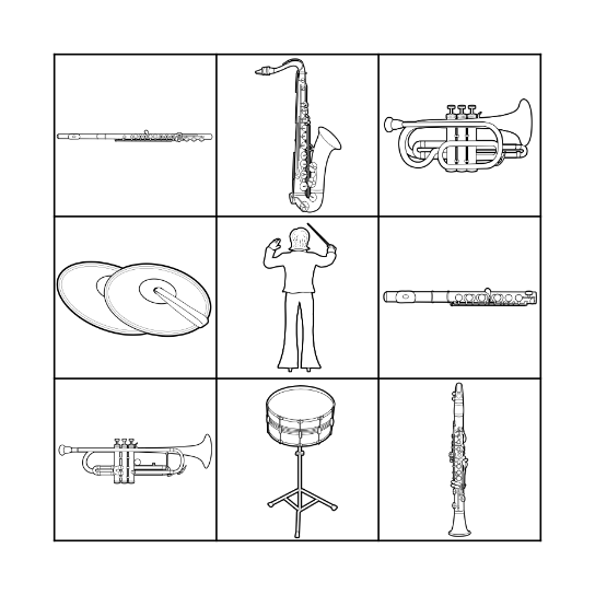 Marching Band Instrument Bingo Card