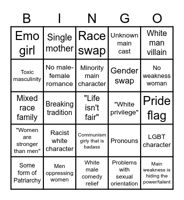 Woke movie Bingo Card