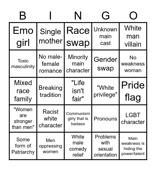 Woke movie Bingo Card