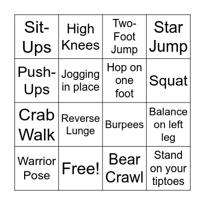 Movement Bingo! Bingo Card