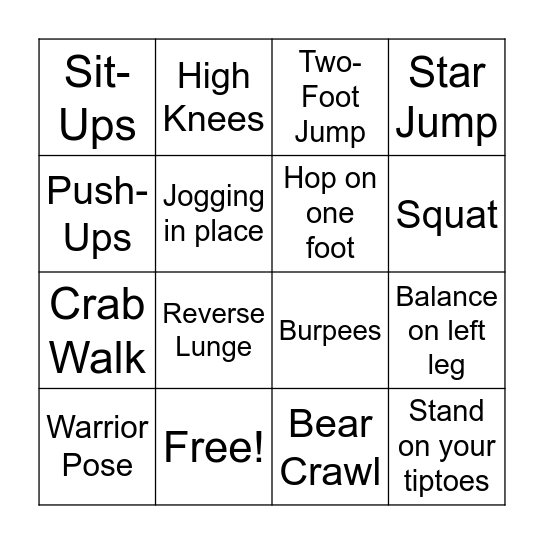 Movement Bingo! Bingo Card