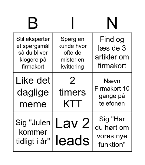 Firmakort Bingo Card