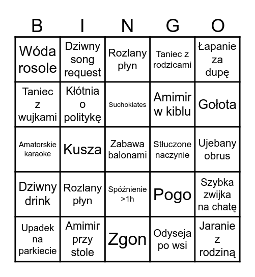 18-stkowe Bingo Oli Bingo Card