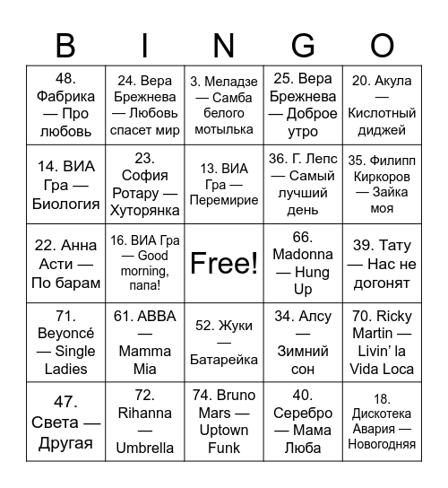 Music bingo Card