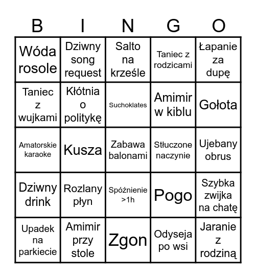 18-stkowe Bingo Oli Bingo Card