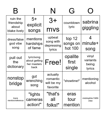 the life of a show girl predictions Bingo Card