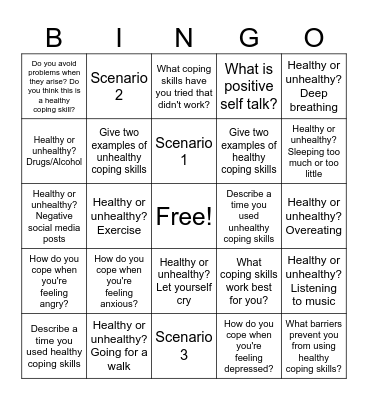Coping Skills Bingo Card
