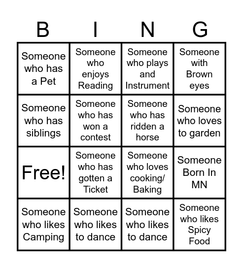Get to know your Neighbor Bingo Card