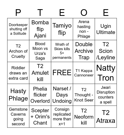 PT: EOE Bingo Card