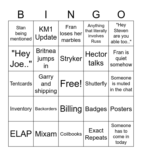 Morning Meetings Bingo Card