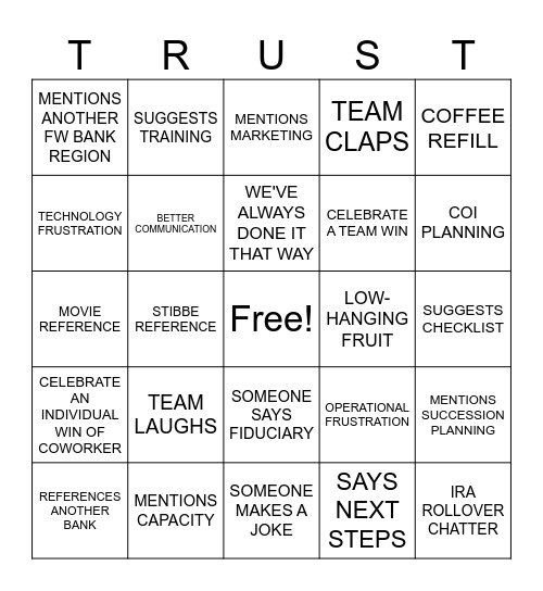 STRATEGIC PLANNING BINGO Card