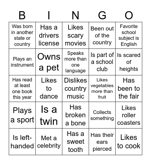 Viking Bingo Card