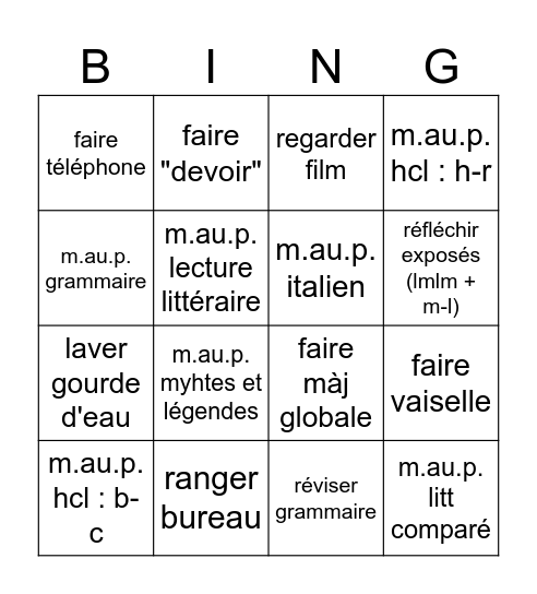 To Do List Bingo Card