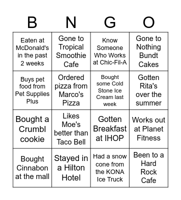 Franchise Human Bingo Card
