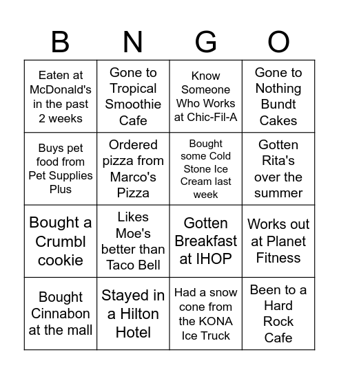 Franchise Human Bingo Card