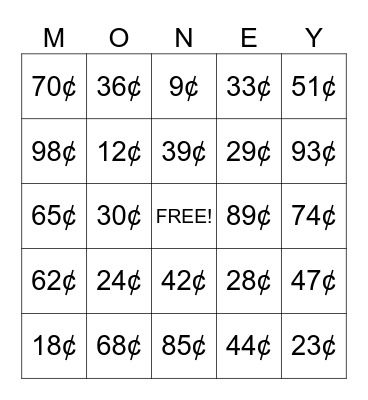 Money! Money! Money! Bingo Card