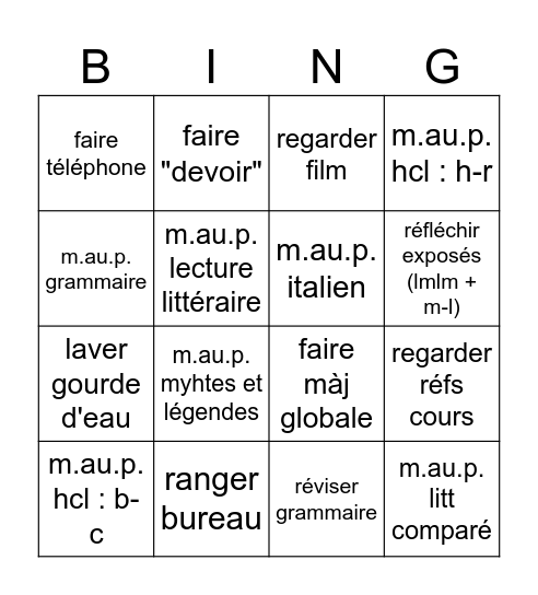To Do List Bingo Card