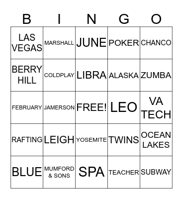 *BRANDY'S BRIDAL BINGO* Bingo Card