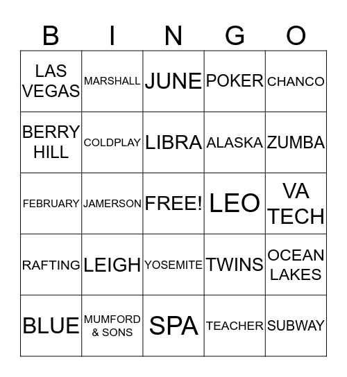 *BRANDY'S BRIDAL BINGO* Bingo Card