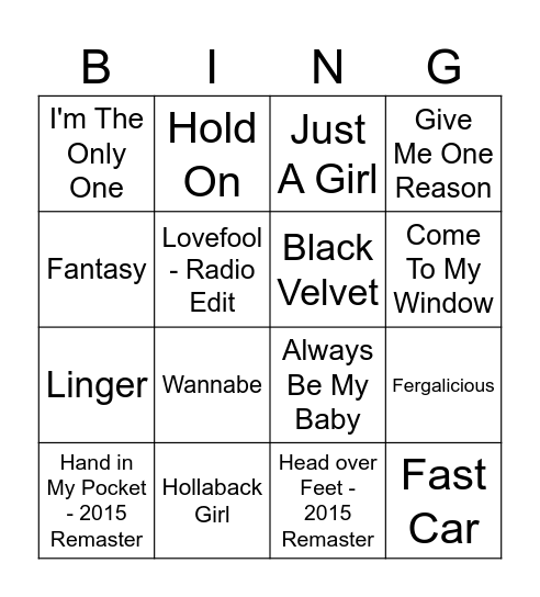 HHS-Women of Pop Bingo Card