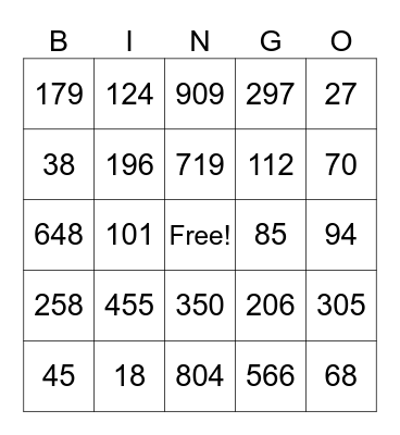 Place Value Bingo Card