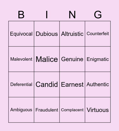 SAT Vocabulary Practice Bingo Card