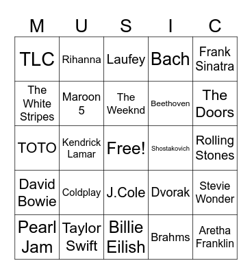 Musical Bingo Card