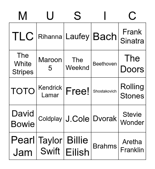 Musical Bingo Card